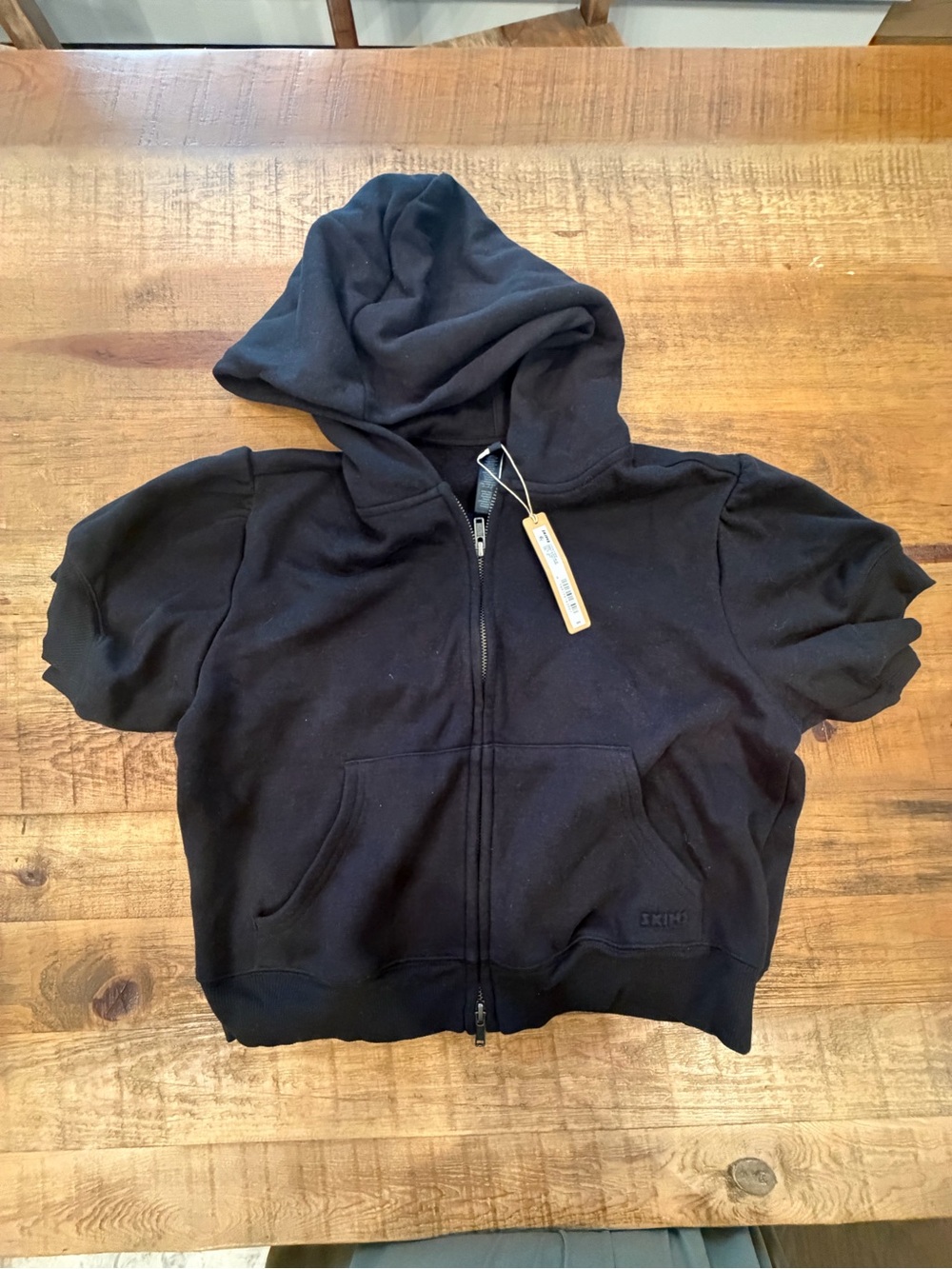 SKIMS Kids Black Short-Sleeve Zip-Up Hoodie